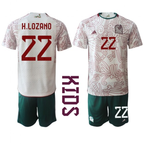 Fotballdrakt Barn Mexico Hirving Lozano #22 Bortedraktsett VM 2022 Kortermet (+ Korte bukser)
